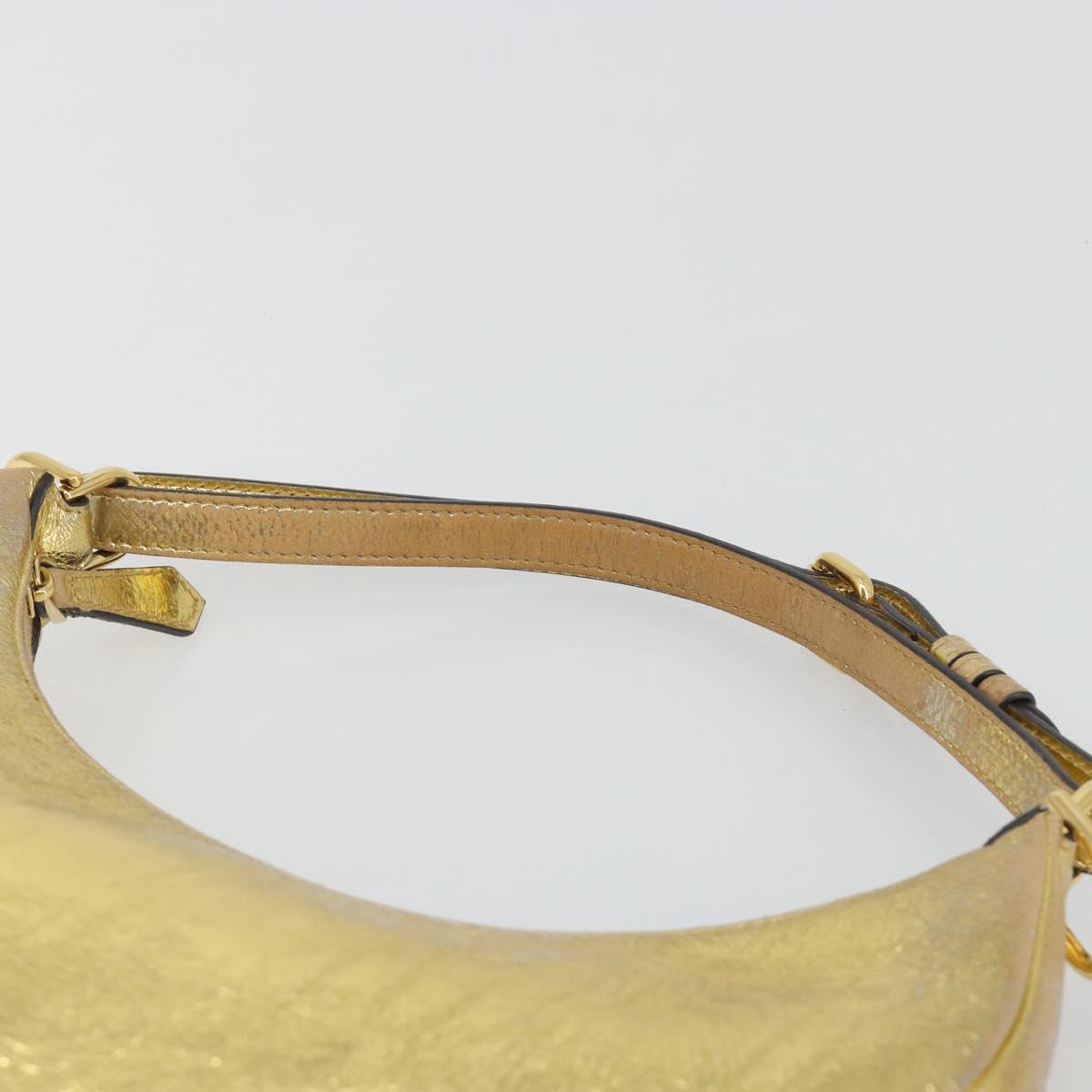 FENDI Shoulder Bag Leather Gold Auth 194668SAV