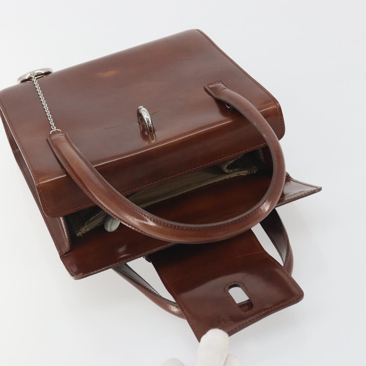 CARTIER PANTHERE Hand Bag Patent leather Brown Silver Auth 194669