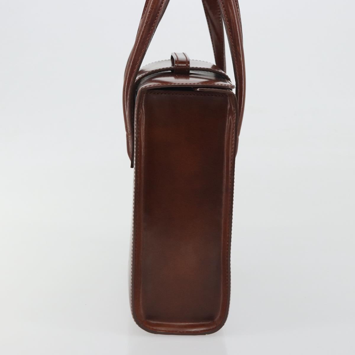 CARTIER PANTHERE Hand Bag Patent leather Brown Silver Auth 194669