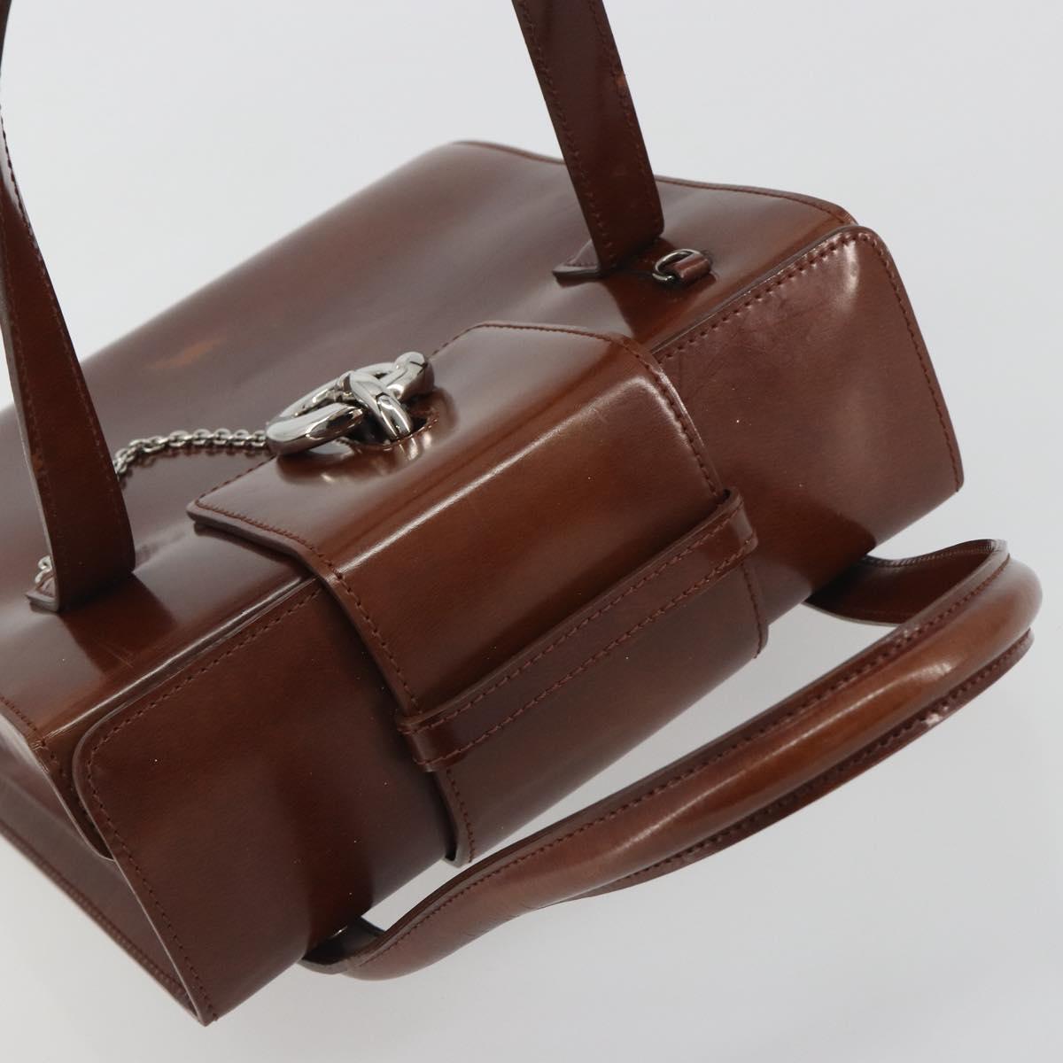 CARTIER PANTHERE Hand Bag Patent leather Brown Silver Auth 194669