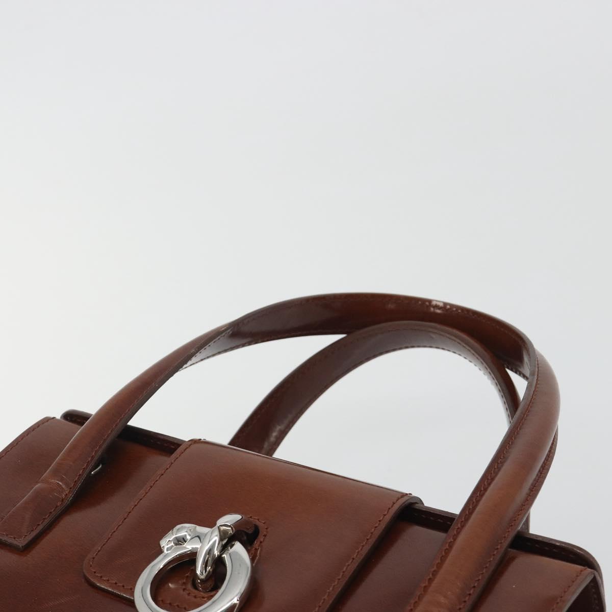 CARTIER PANTHERE Hand Bag Patent leather Brown Silver Auth 194669