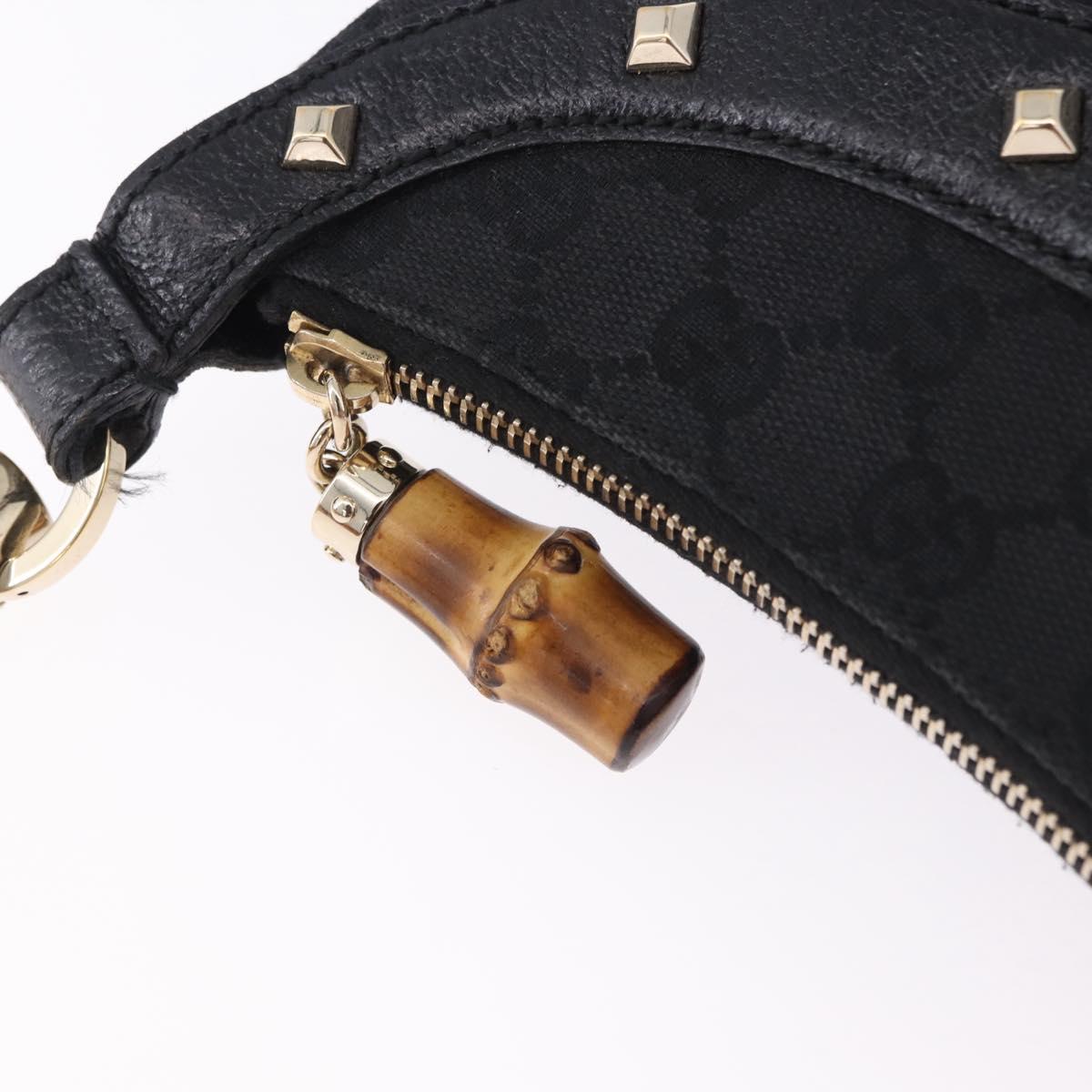 GUCCI Bamboo Shoulder Bag Leather Black Gold 137378 Auth 194670V