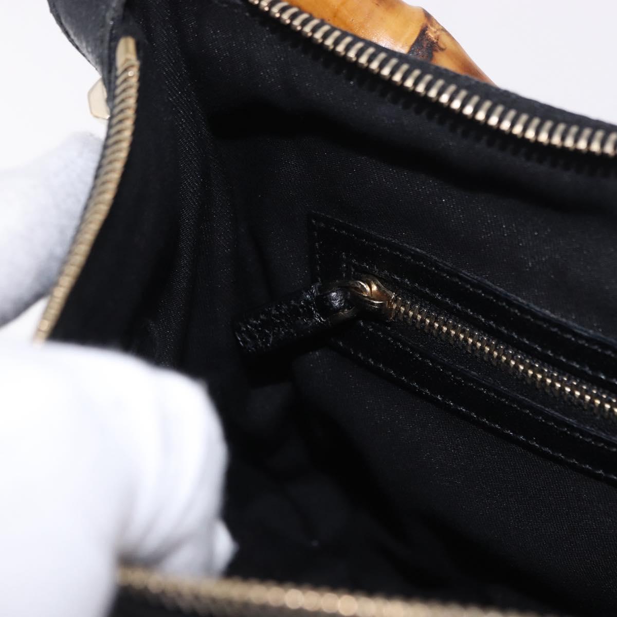GUCCI Bamboo Shoulder Bag Leather Black Gold 137378 Auth 194670V