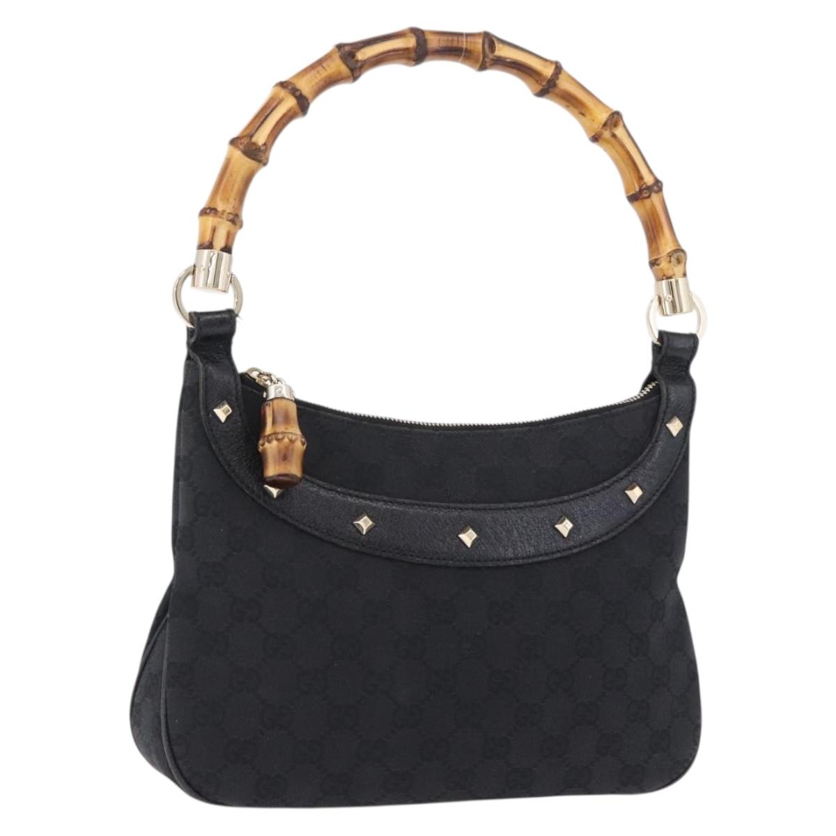 GUCCI Bamboo Shoulder Bag Leather Black Gold 137378 Auth 194670V