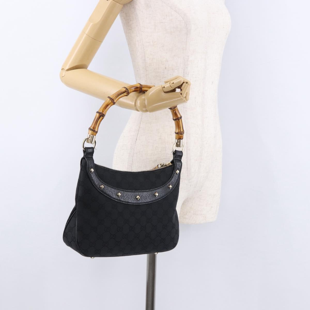 GUCCI Bamboo Shoulder Bag Leather Black Gold 137378 Auth 194670V