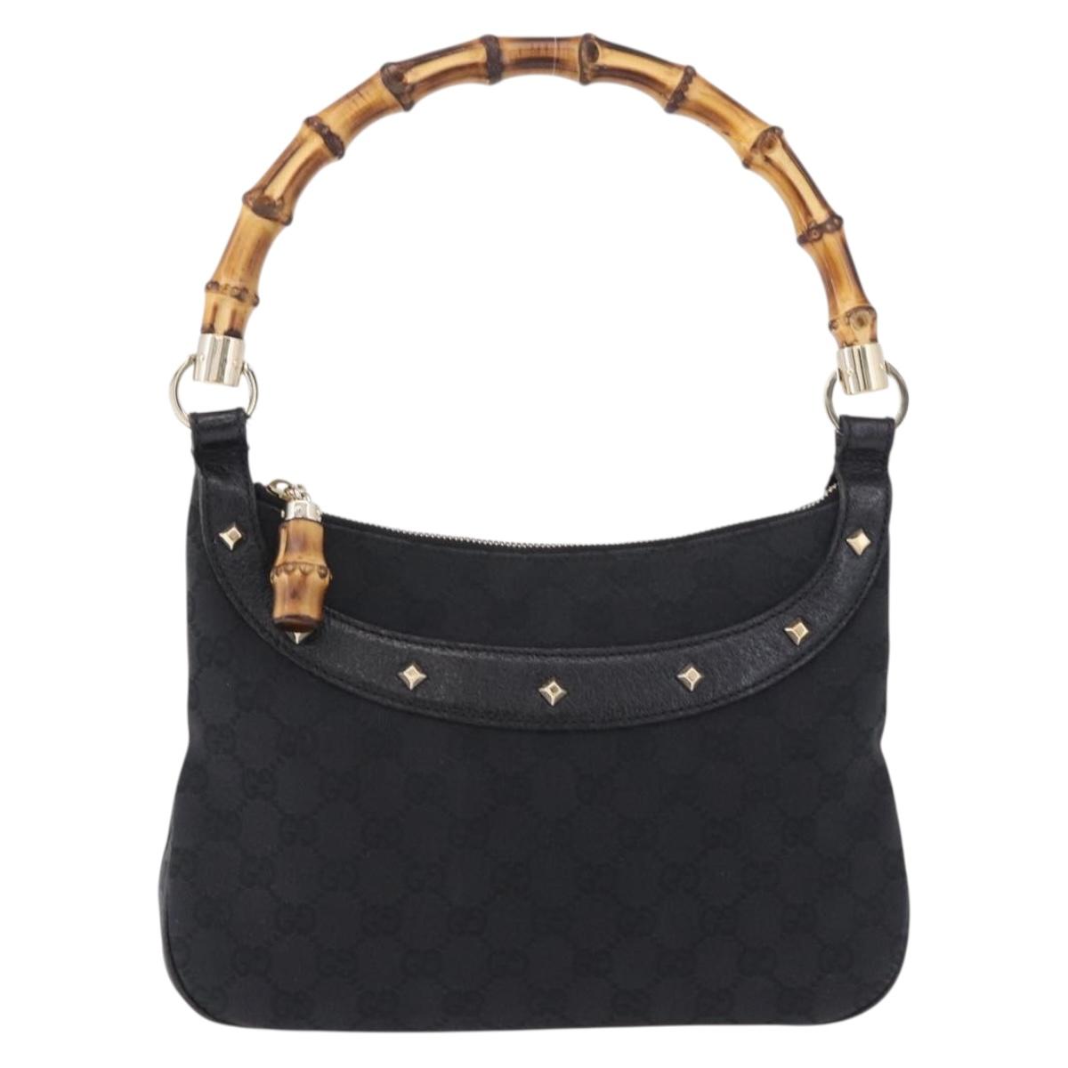 GUCCI Bamboo Shoulder Bag Leather Black Gold 137378 Auth 194670V
