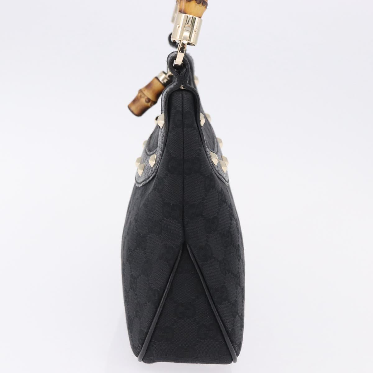 GUCCI Bamboo Shoulder Bag Leather Black Gold 137378 Auth 194670V