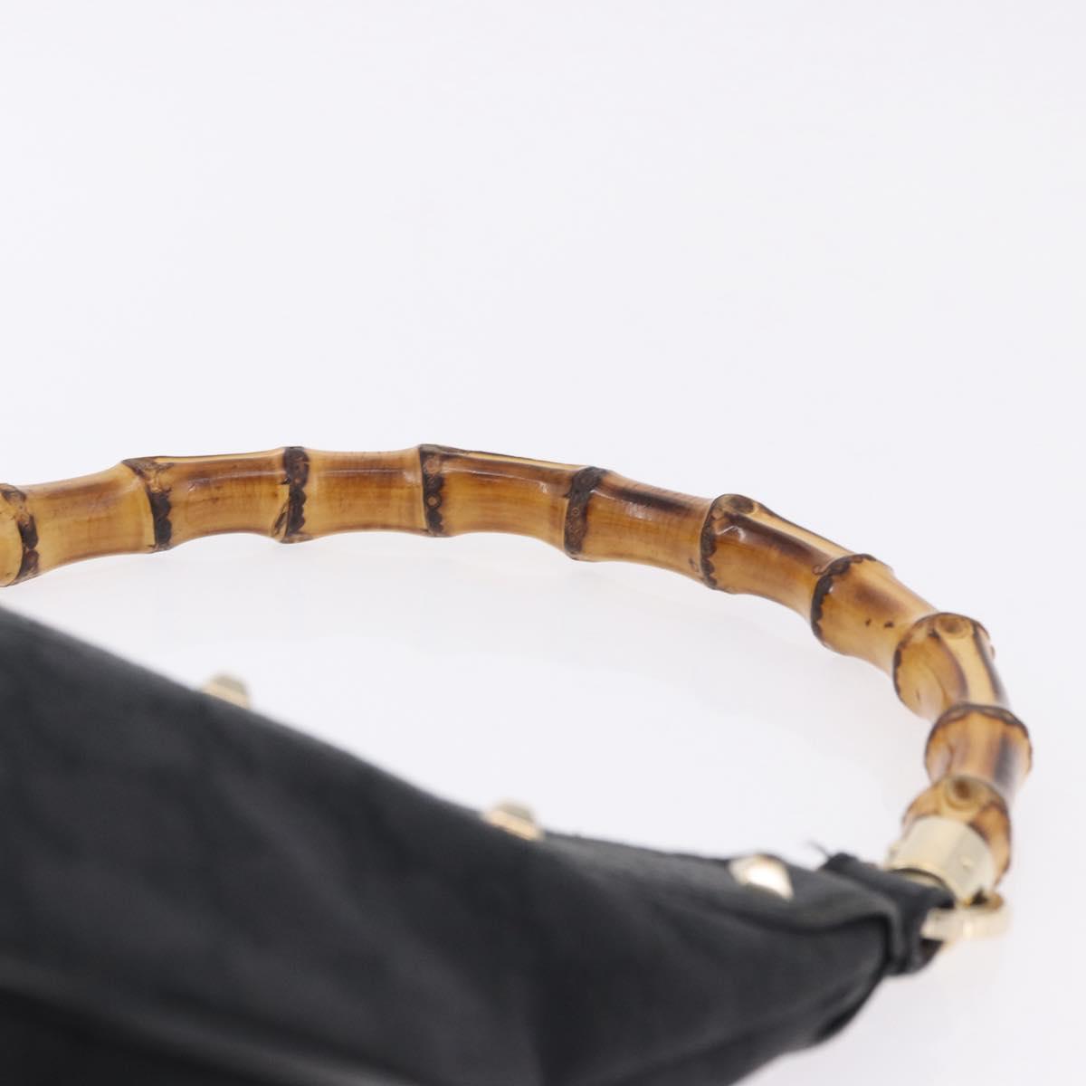 GUCCI Bamboo Shoulder Bag Leather Black Gold 137378 Auth 194670V