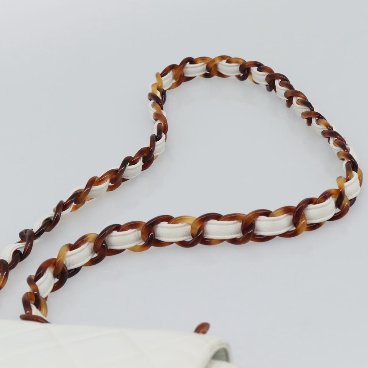 CHANEL Matelasse Chain Shoulder Bag Lamb Skin White CC Auth 194671V
