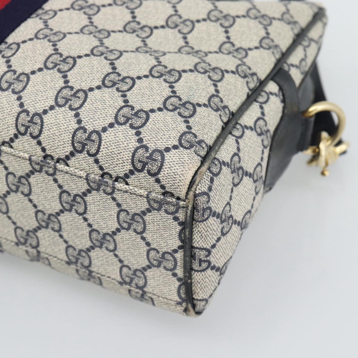 GUCCI GG Supreme Sherry Line Boston Bag PVC 2way Navy Gold Auth 194672V