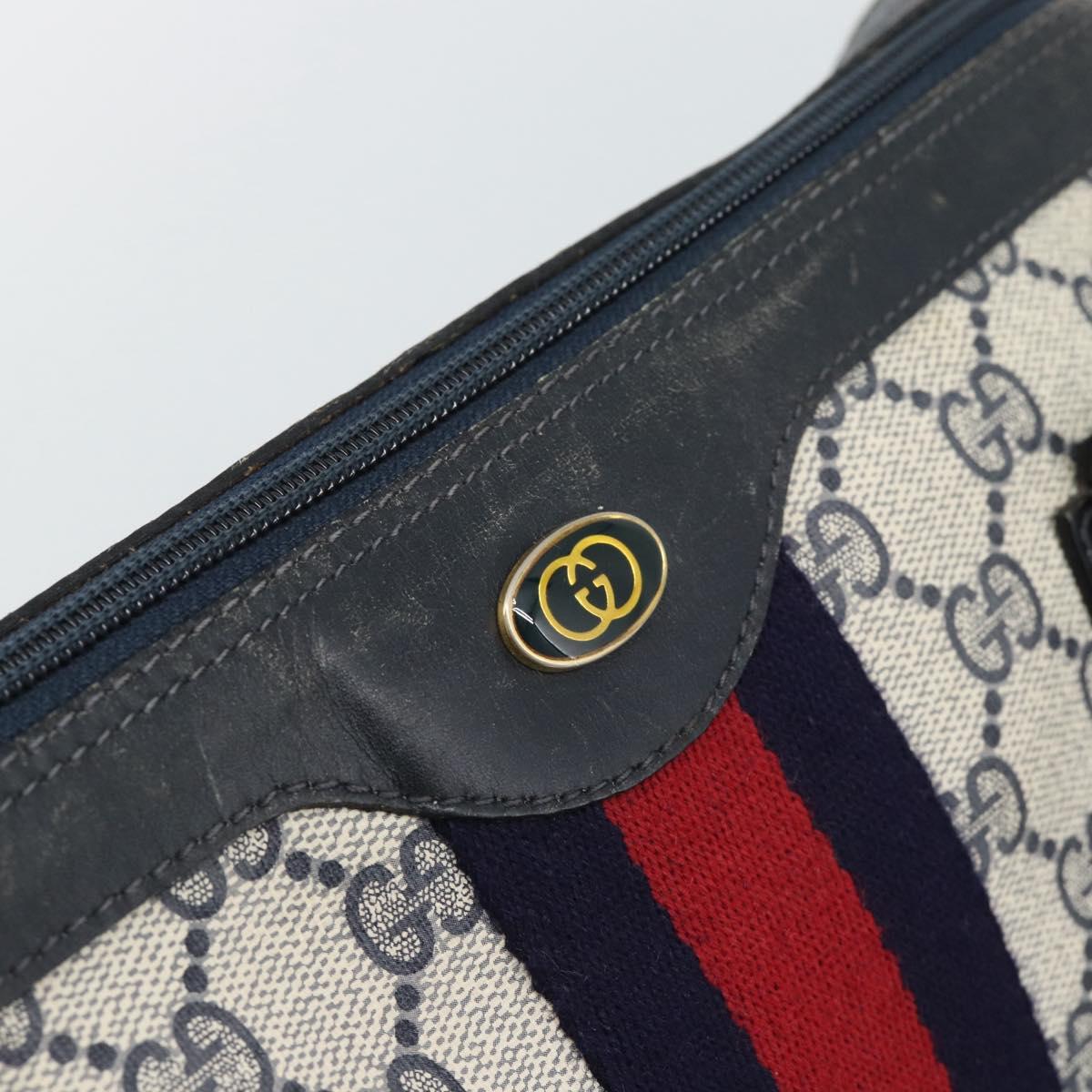 GUCCI GG Supreme Sherry Line Boston Bag PVC 2way Navy Gold Auth 194672V