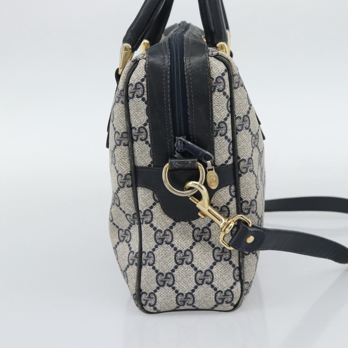GUCCI GG Supreme Sherry Line Boston Bag PVC 2way Navy Gold Auth 194672V