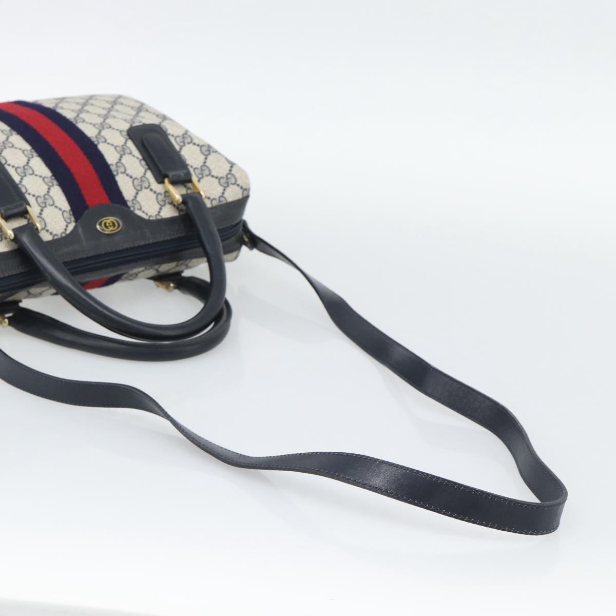 GUCCI GG Supreme Sherry Line Boston Bag PVC 2way Navy Gold Auth 194672V