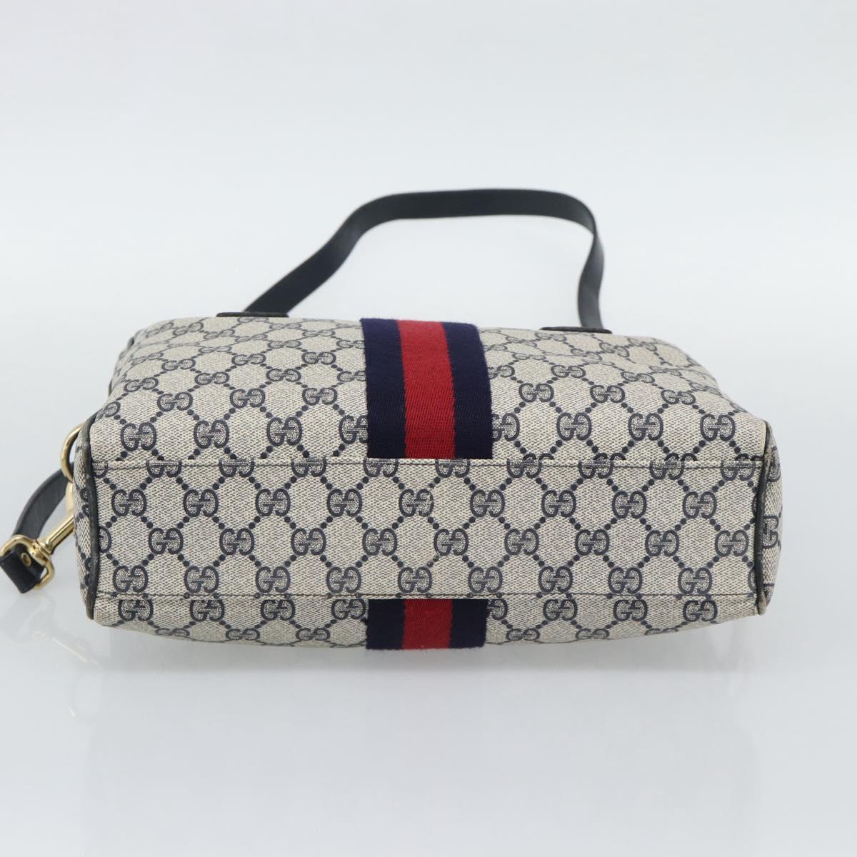 GUCCI GG Supreme Sherry Line Boston Bag PVC 2way Navy Gold Auth 194672V