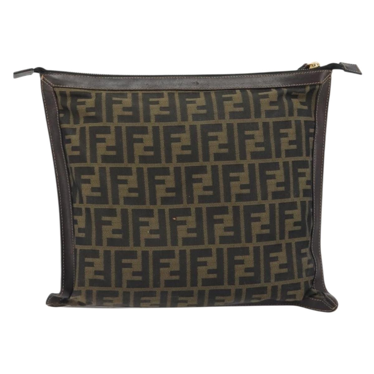 FENDI Zucca Canvas Clutch Bag Black Brown Auth 194673