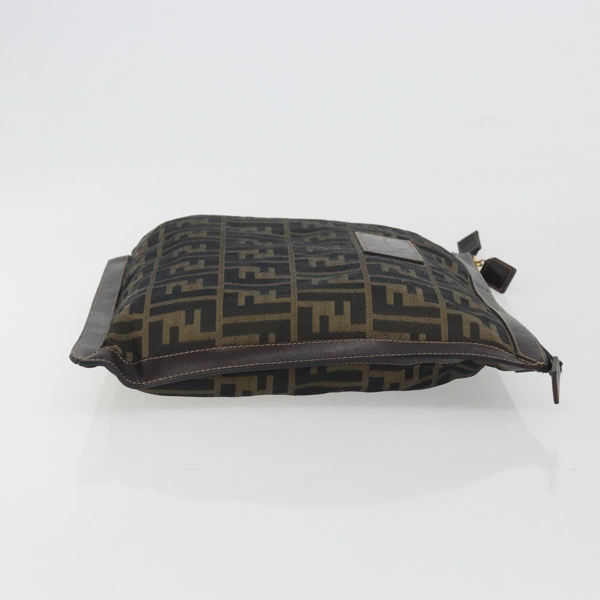 FENDI Zucca Canvas Clutch Bag Black Brown Auth 194673