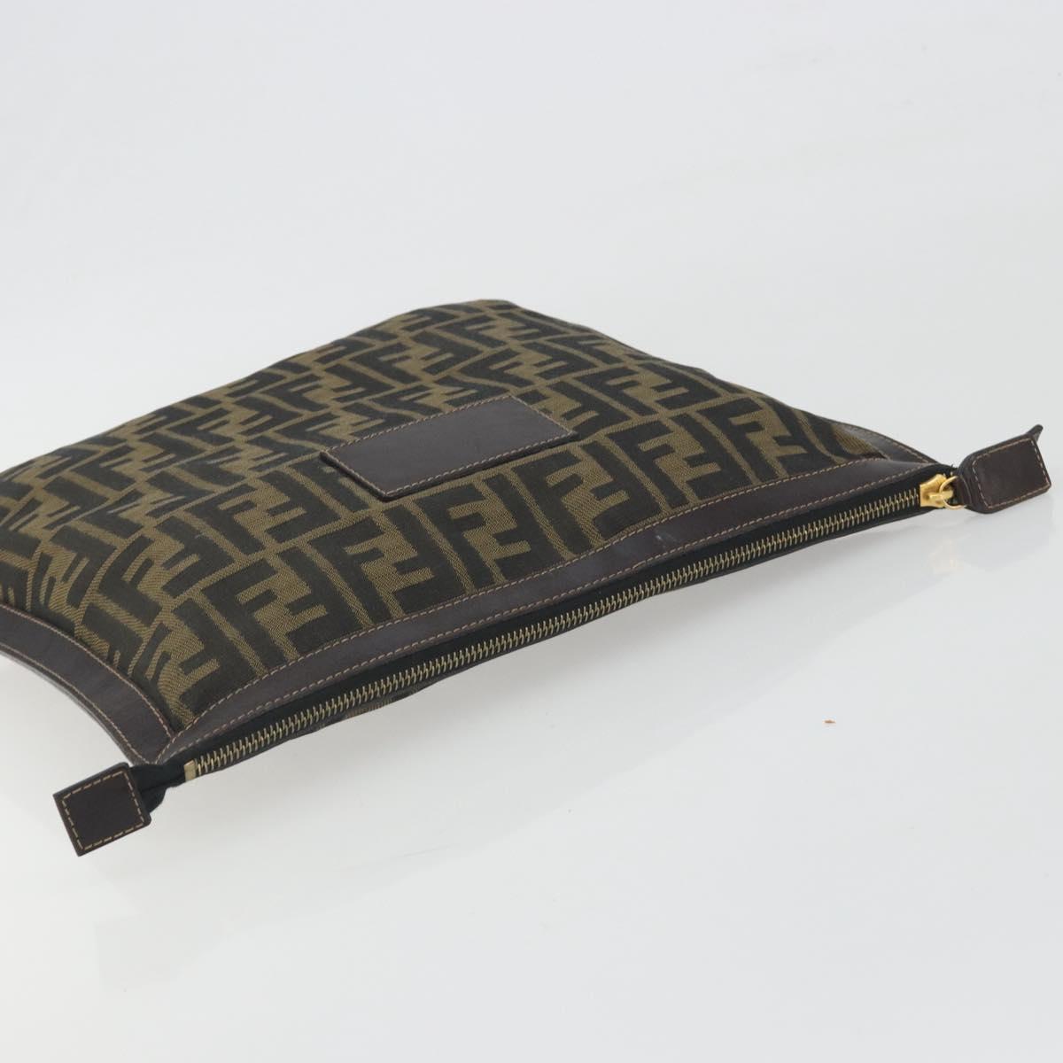FENDI Zucca Canvas Clutch Bag Black Brown Auth 194673
