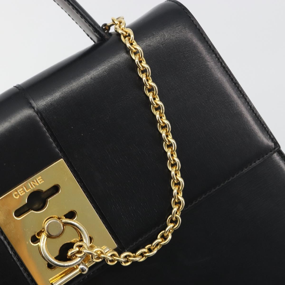 CELINE Hand Bag Leather Black Gold Auth 194674A