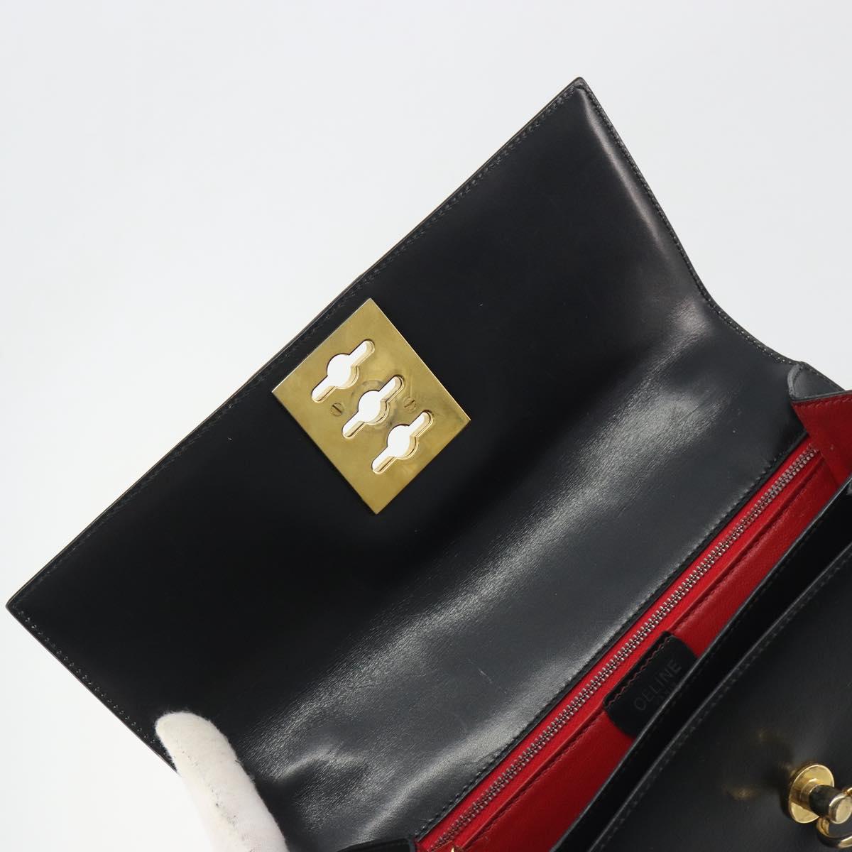 CELINE Hand Bag Leather Black Gold Auth 194674A