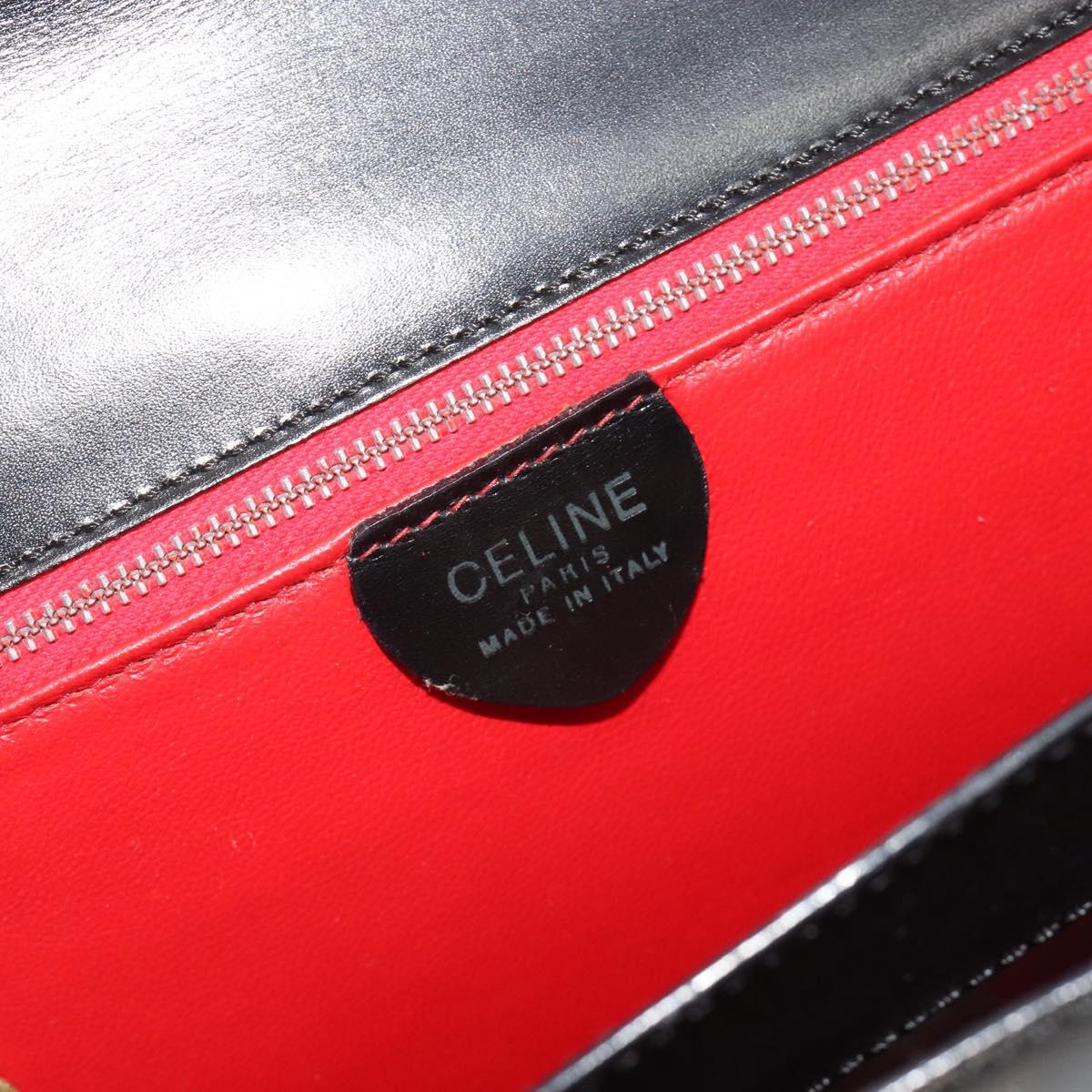 CELINE Hand Bag Leather Black Gold Auth 194674A
