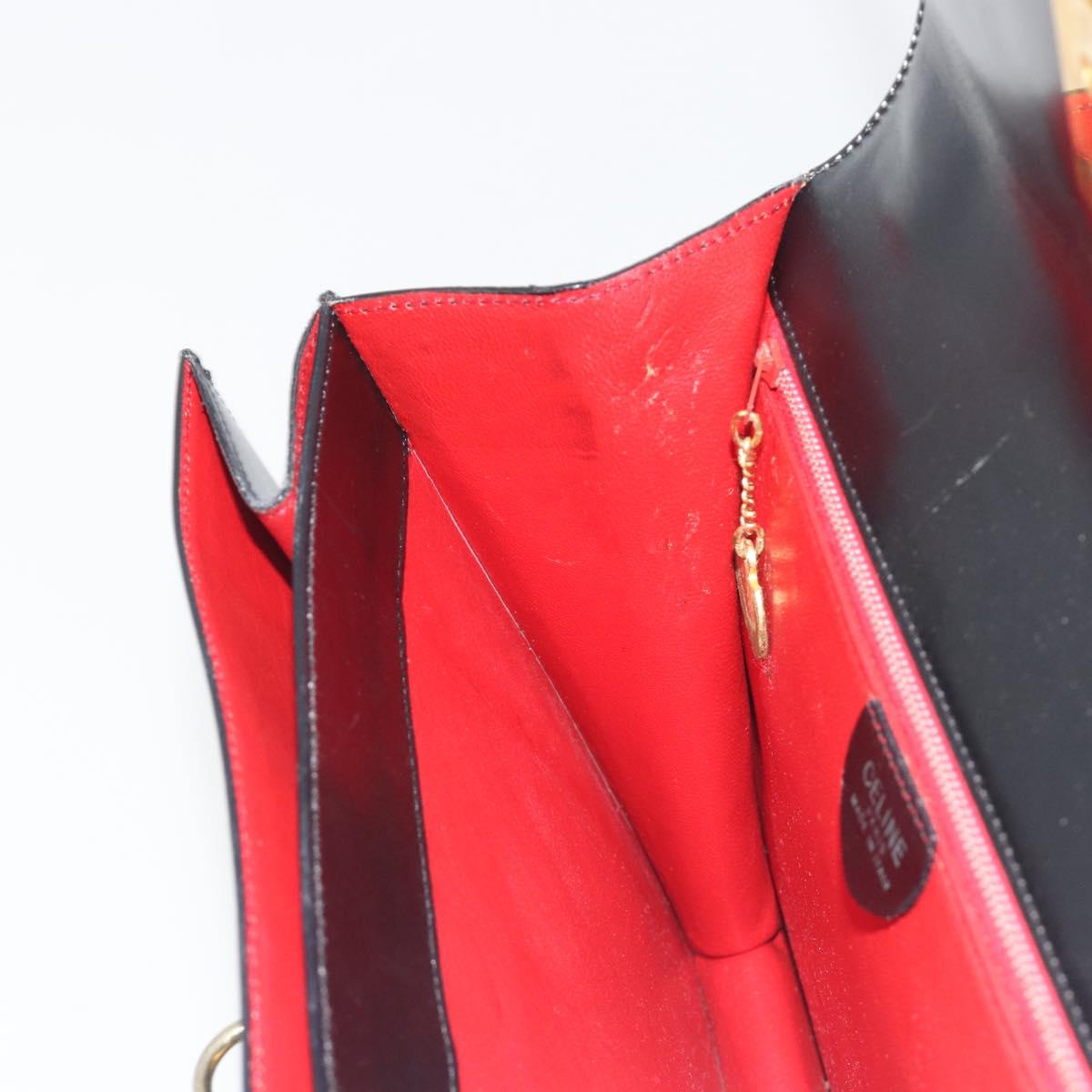 CELINE Hand Bag Leather Black Gold Auth 194674A