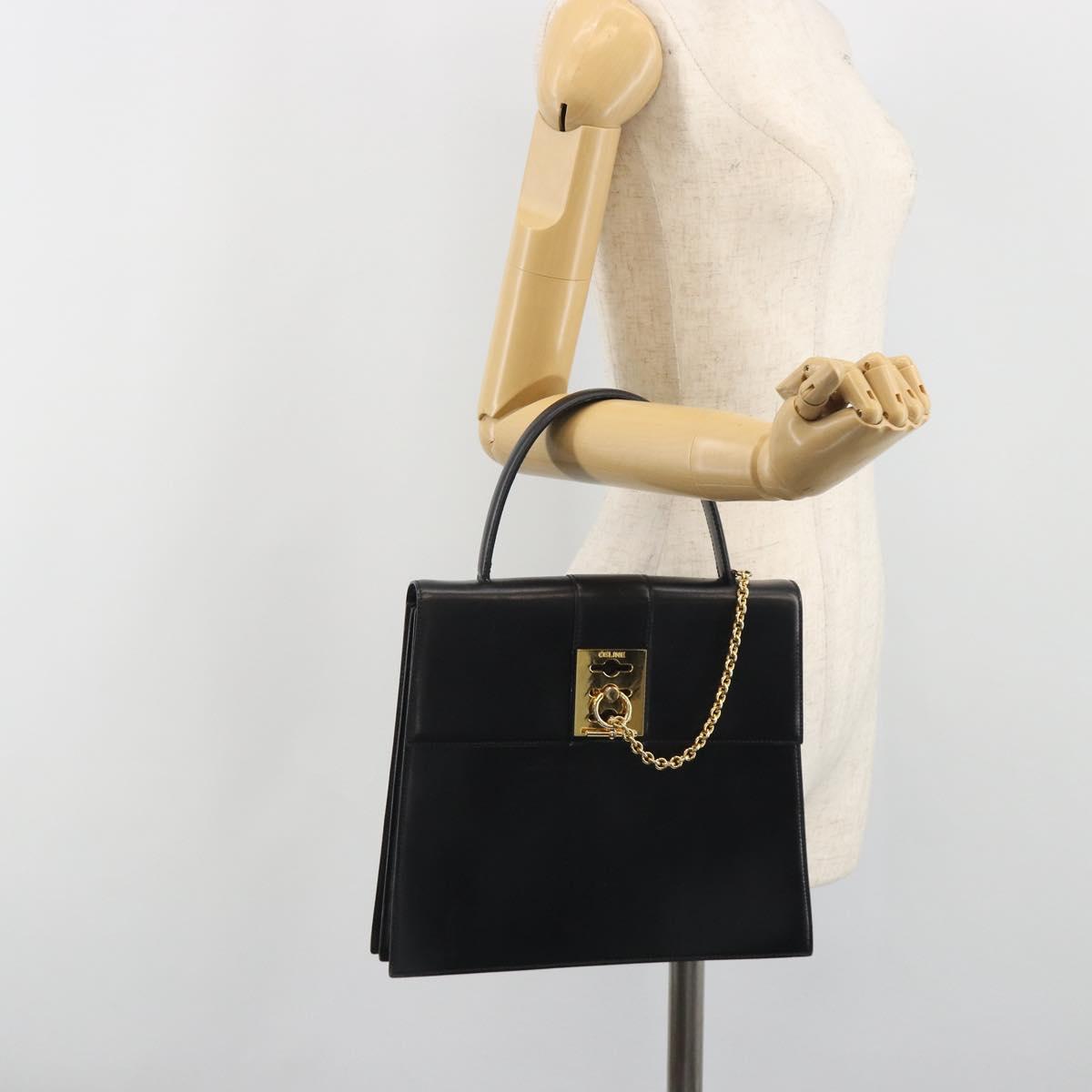 CELINE Hand Bag Leather Black Gold Auth 194674A