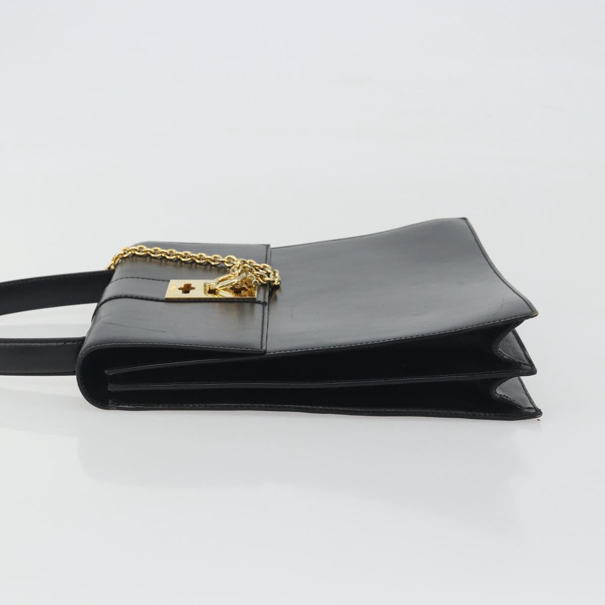 CELINE Hand Bag Leather Black Gold Auth 194674A
