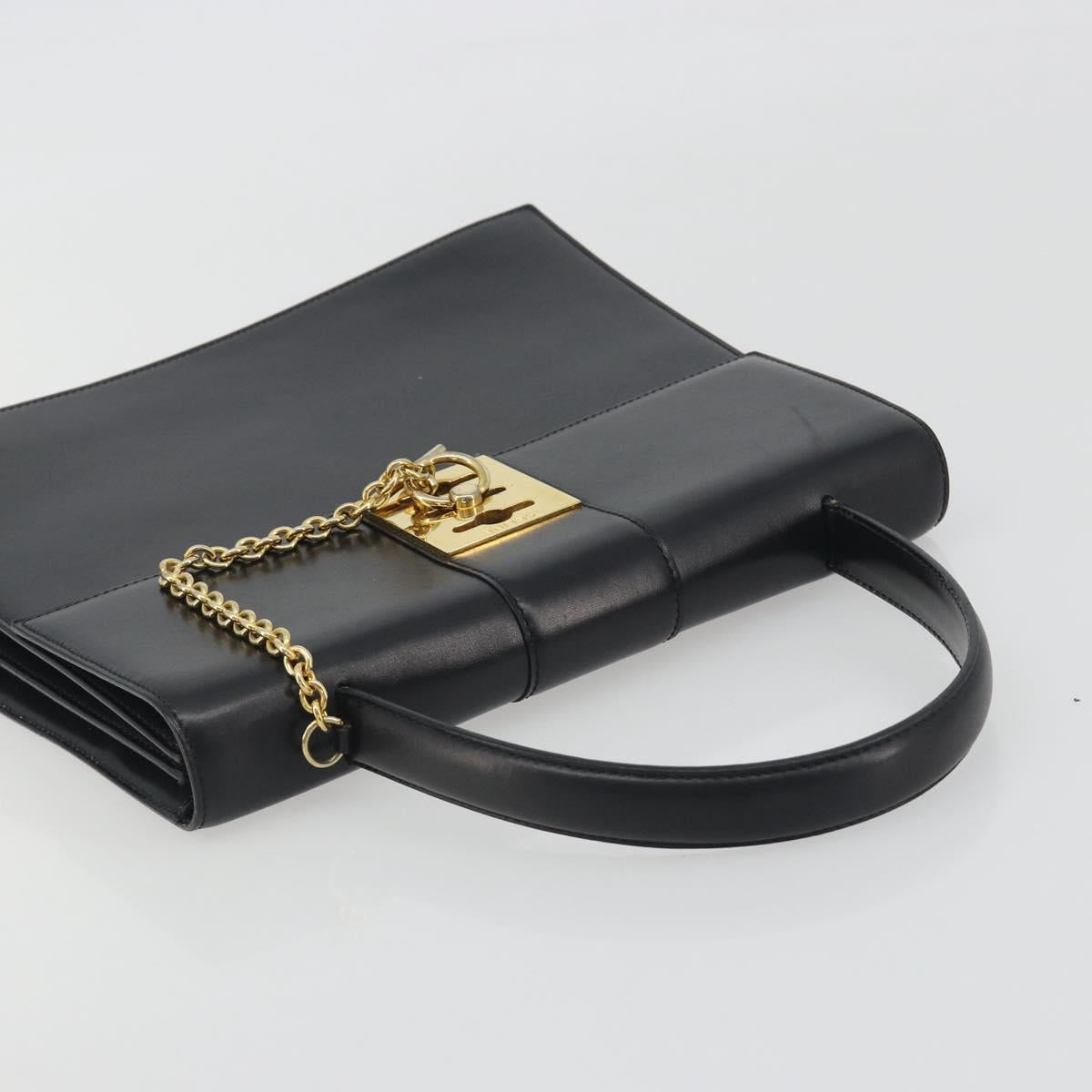 CELINE Hand Bag Leather Black Gold Auth 194674A