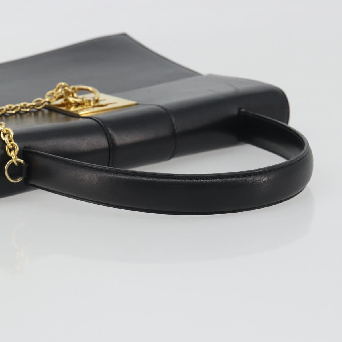 CELINE Hand Bag Leather Black Gold Auth 194674A