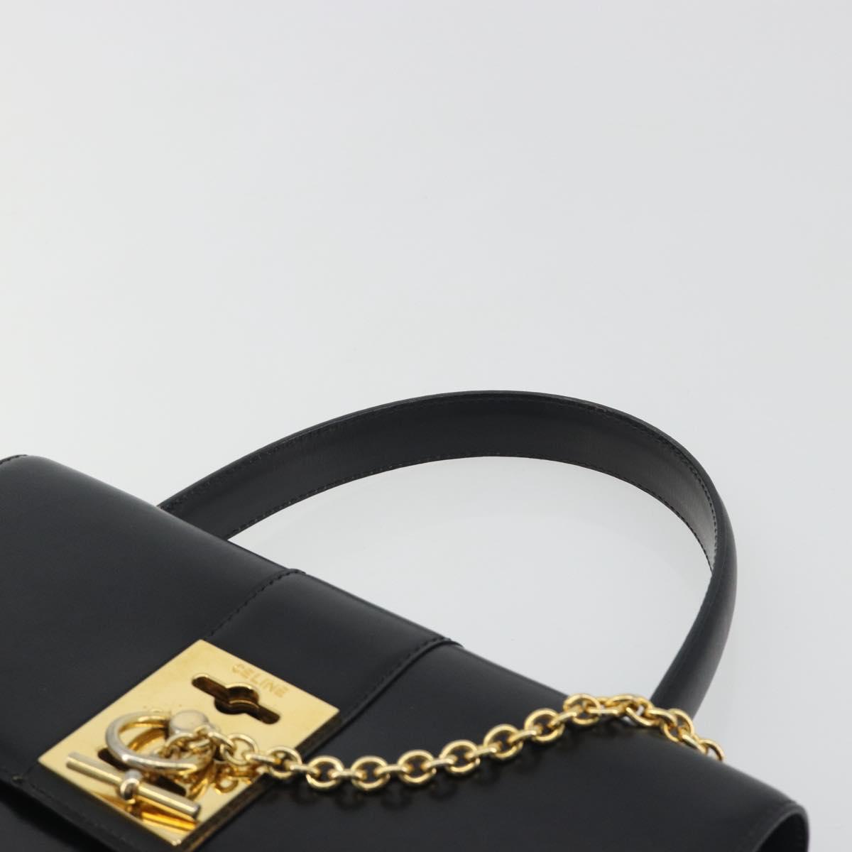 CELINE Hand Bag Leather Black Gold Auth 194674A