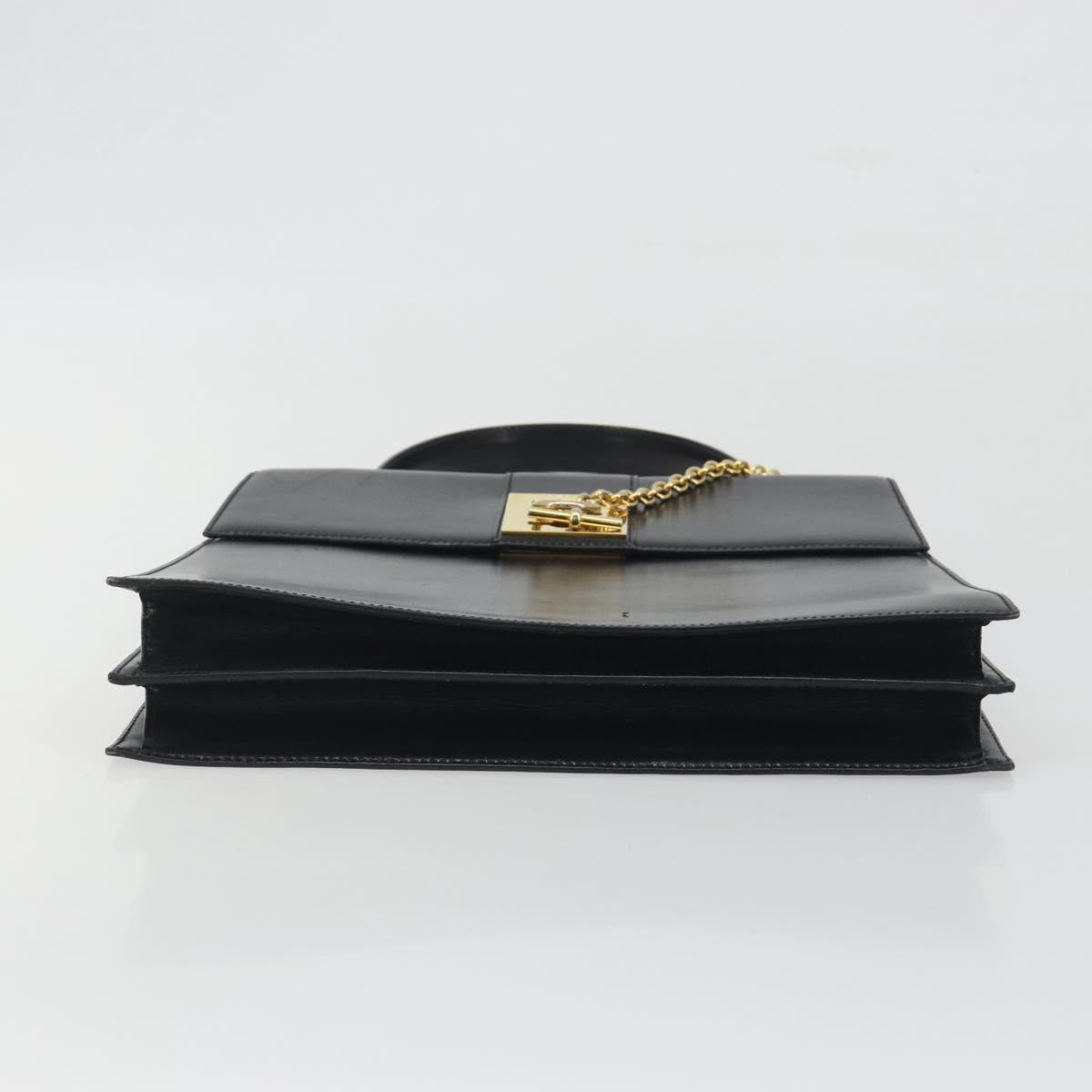 CELINE Hand Bag Leather Black Gold Auth 194674A