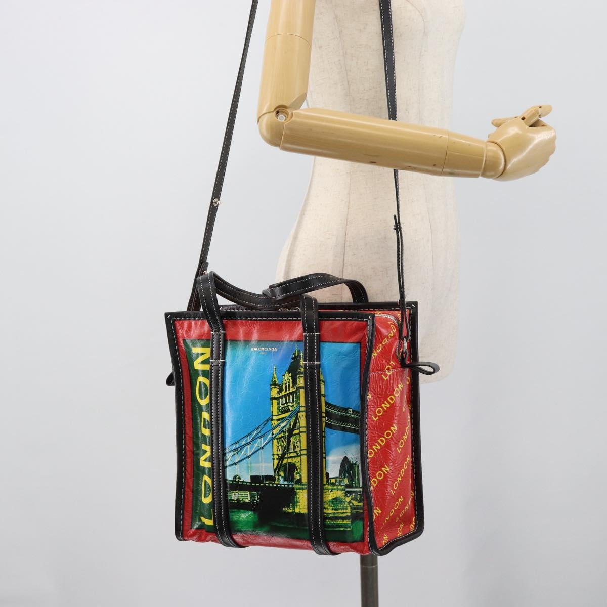 BALENCIAGA Bazaar Shopper Hand Bag Leather 2way Red Silver 443096 Auth 194679SAM