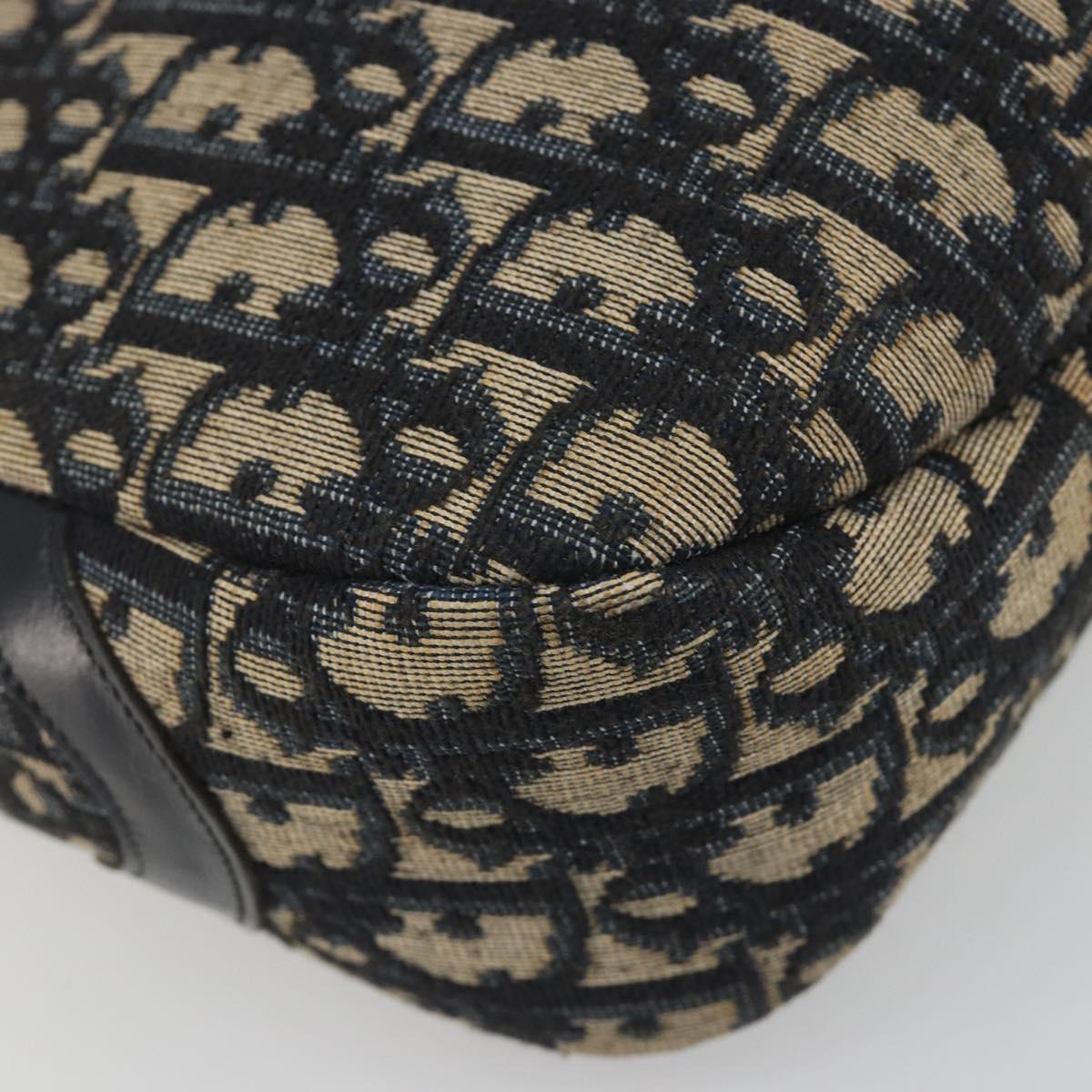 Christian Dior Trotter Canvas Shoulder Bag Navy Gold Auth 194680A