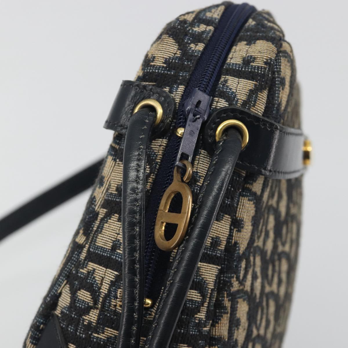 Christian Dior Trotter Canvas Shoulder Bag Navy Gold Auth 194680A