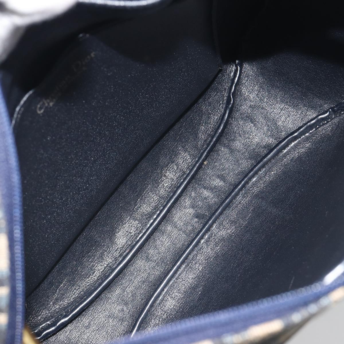 Christian Dior Trotter Canvas Shoulder Bag Navy Gold Auth 194680A