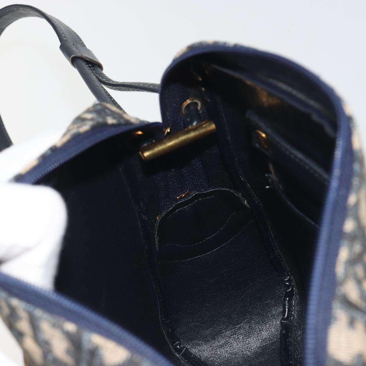 Christian Dior Trotter Canvas Shoulder Bag Navy Gold Auth 194680A