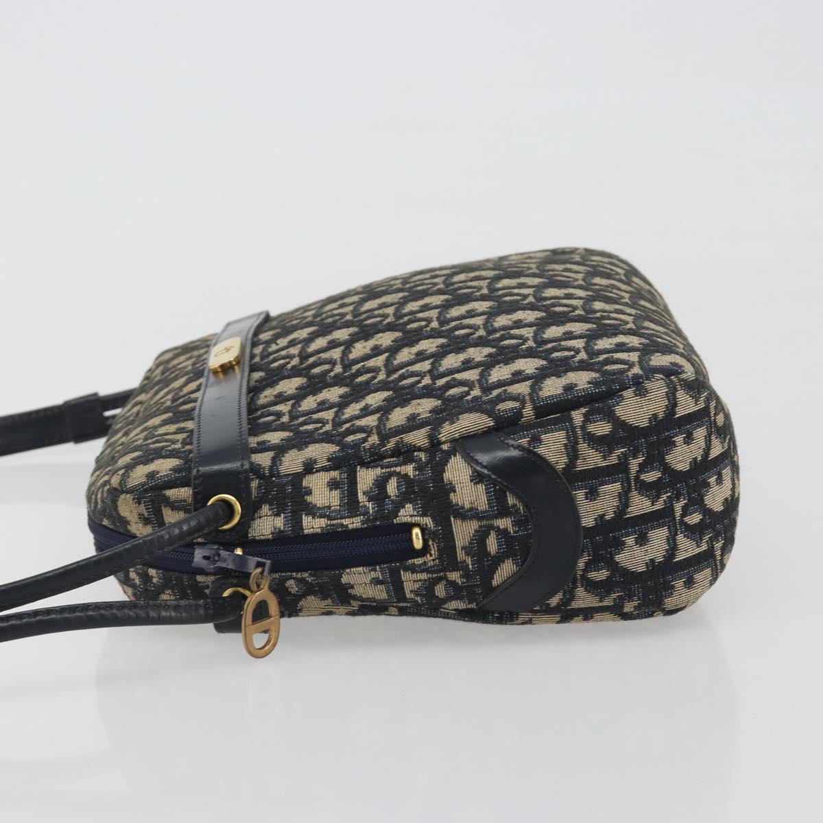 Christian Dior Trotter Canvas Shoulder Bag Navy Gold Auth 194680A