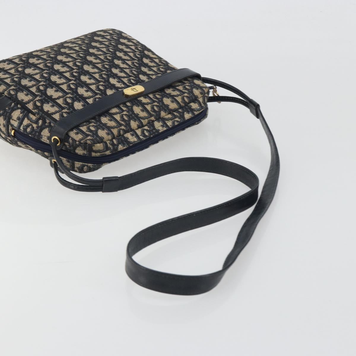 Christian Dior Trotter Canvas Shoulder Bag Navy Gold Auth 194680A