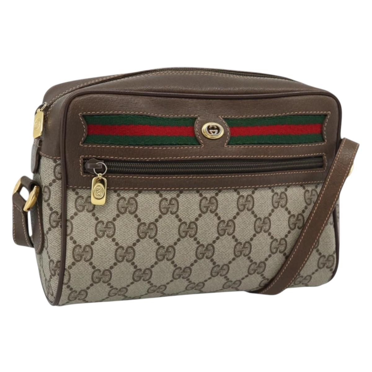 GUCCI GG Supreme Web Sherry Line Bag PVC Beige Gold 119 02 087 Auth 194683