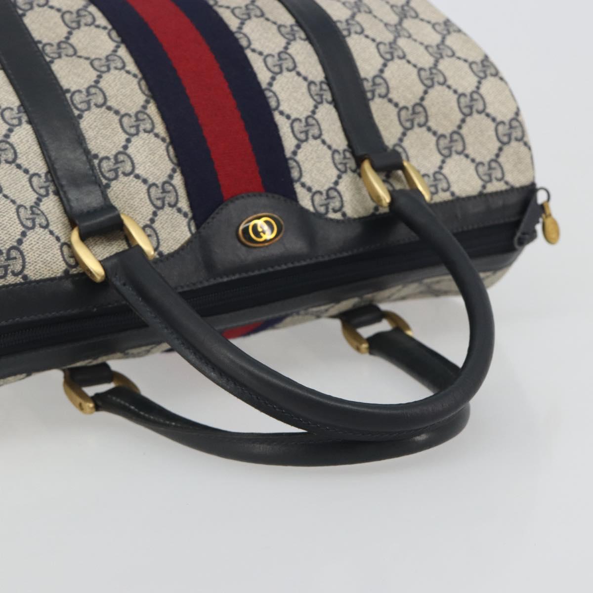 GUCCI GG Supreme Sherry Line Boston Bag PVC Navy Gold Auth 194684