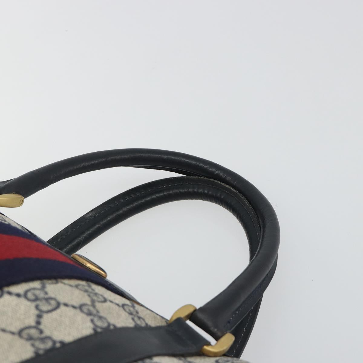 GUCCI GG Supreme Sherry Line Boston Bag PVC Navy Gold Auth 194684
