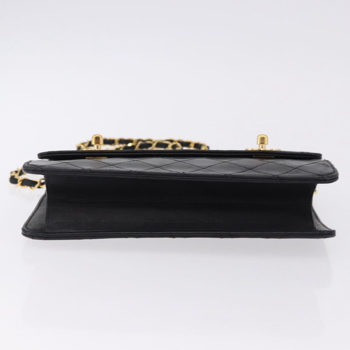 CHANEL Matelasse Chain Shoulder Bag Lamb Skin 2way Black Gold CC Auth 194687SAM