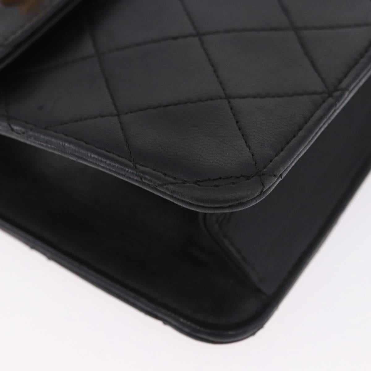 CHANEL Matelasse Chain Shoulder Bag Lamb Skin 2way Black Gold CC Auth 194687SAM