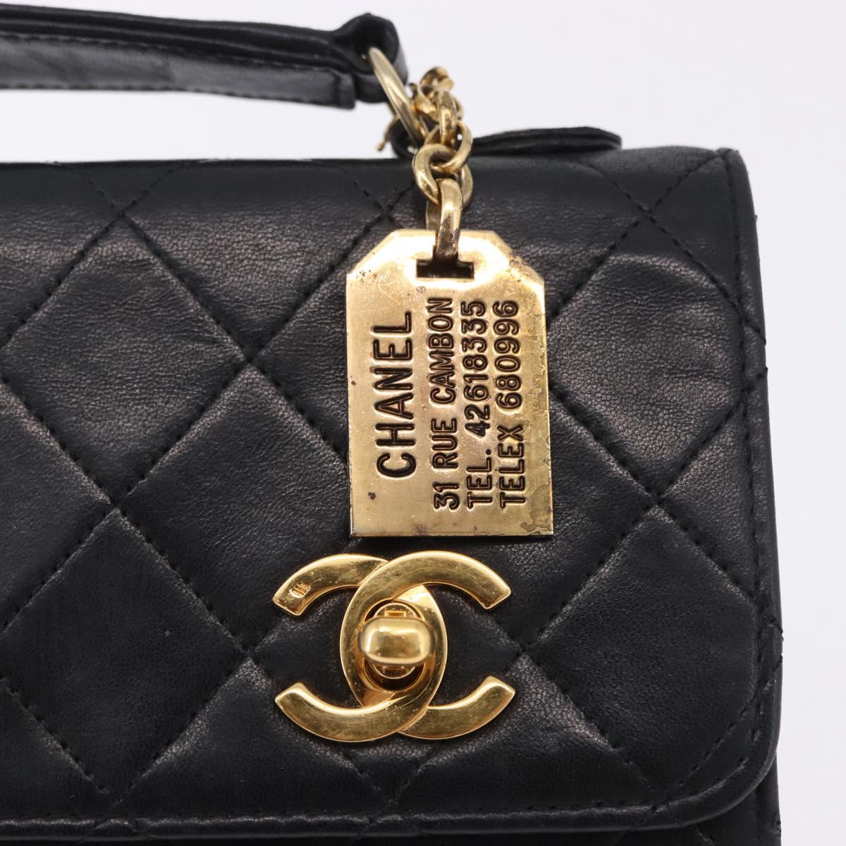 CHANEL Matelasse Chain Shoulder Bag Lamb Skin 2way Black Gold CC Auth 194687SAM