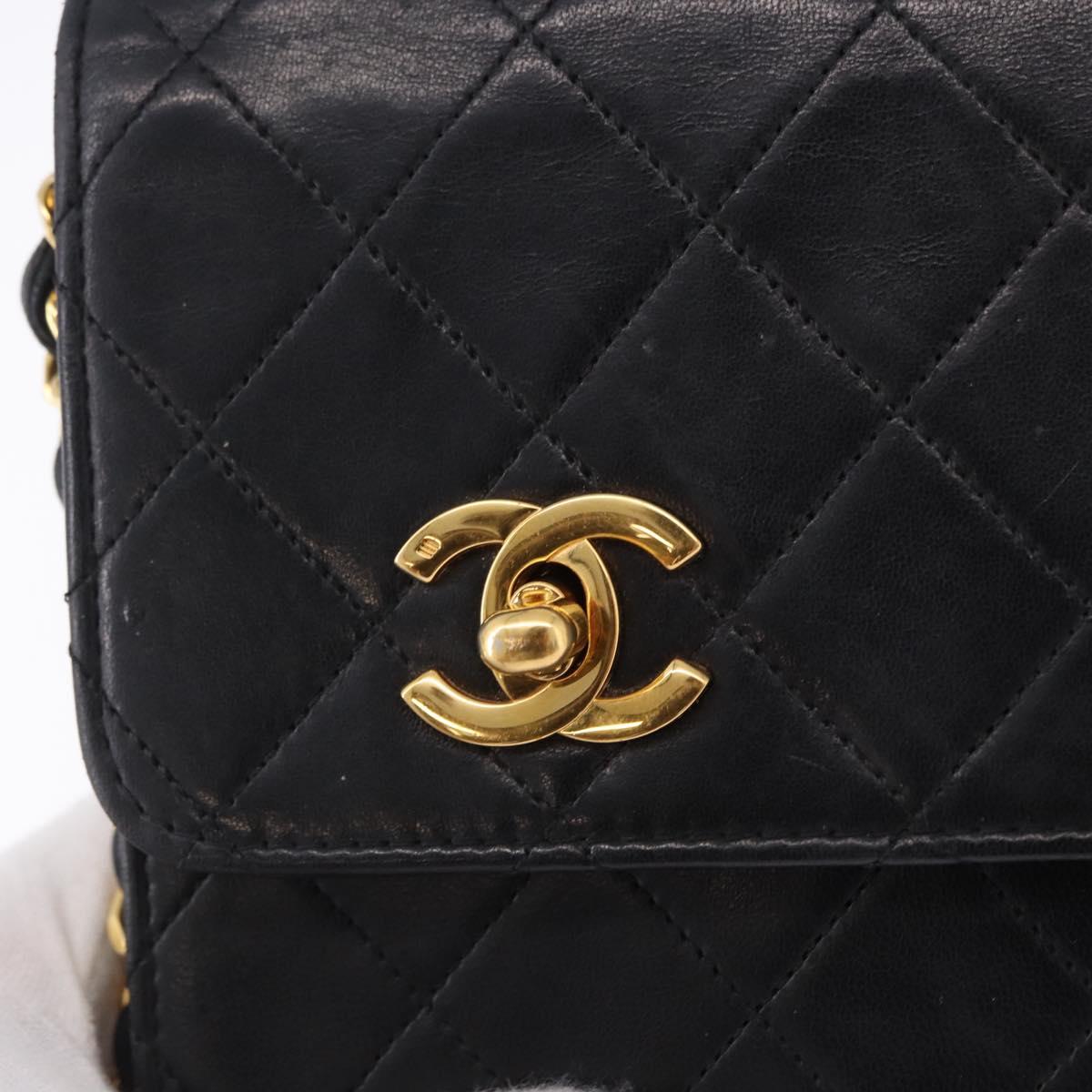 CHANEL Matelasse Chain Shoulder Bag Lamb Skin 2way Black Gold CC Auth 194687SAM