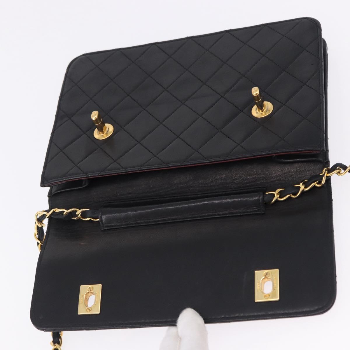 CHANEL Matelasse Chain Shoulder Bag Lamb Skin 2way Black Gold CC Auth 194687SAM