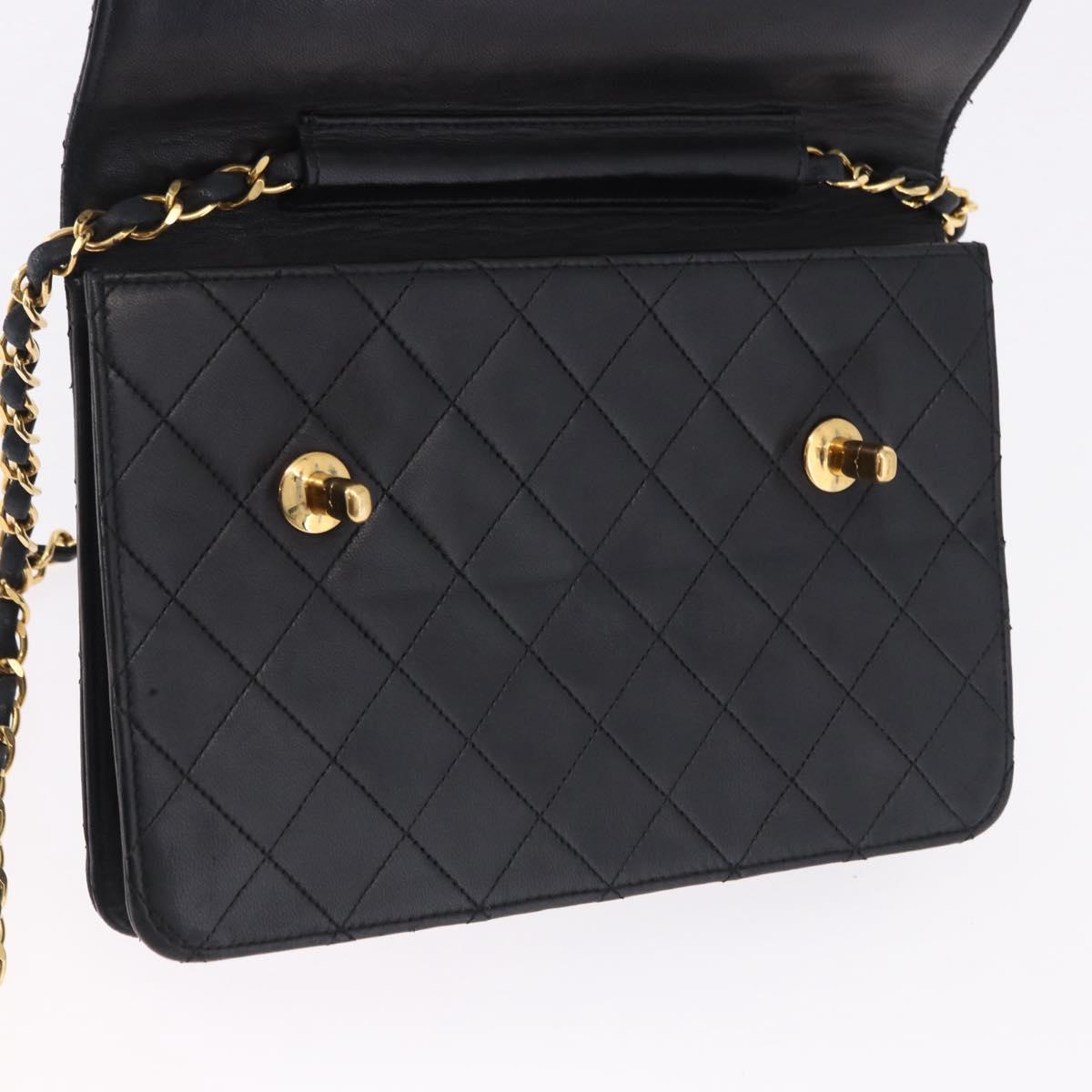 CHANEL Matelasse Chain Shoulder Bag Lamb Skin 2way Black Gold CC Auth 194687SAM
