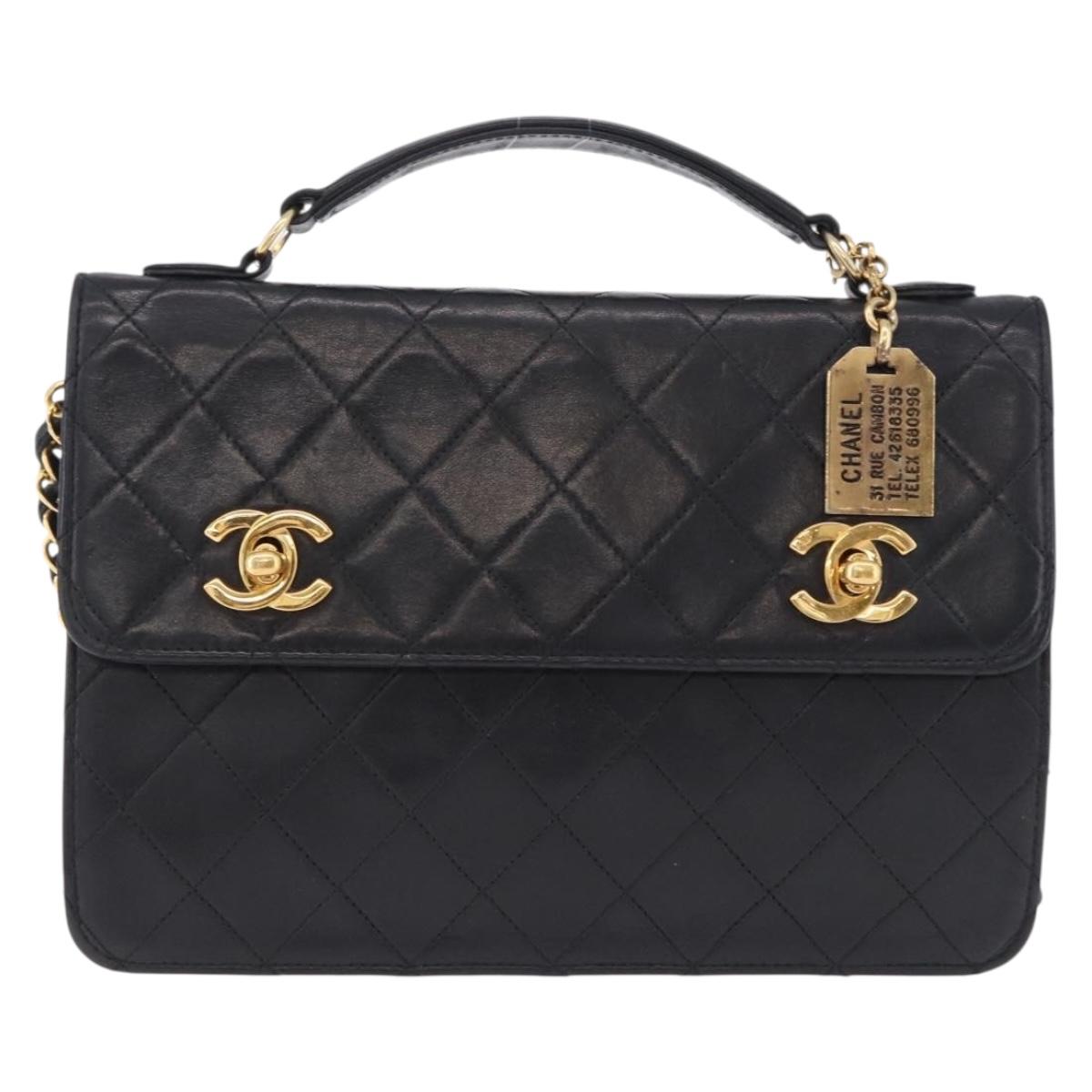 CHANEL Matelasse Chain Shoulder Bag Lamb Skin 2way Black Gold CC Auth 194687SAM