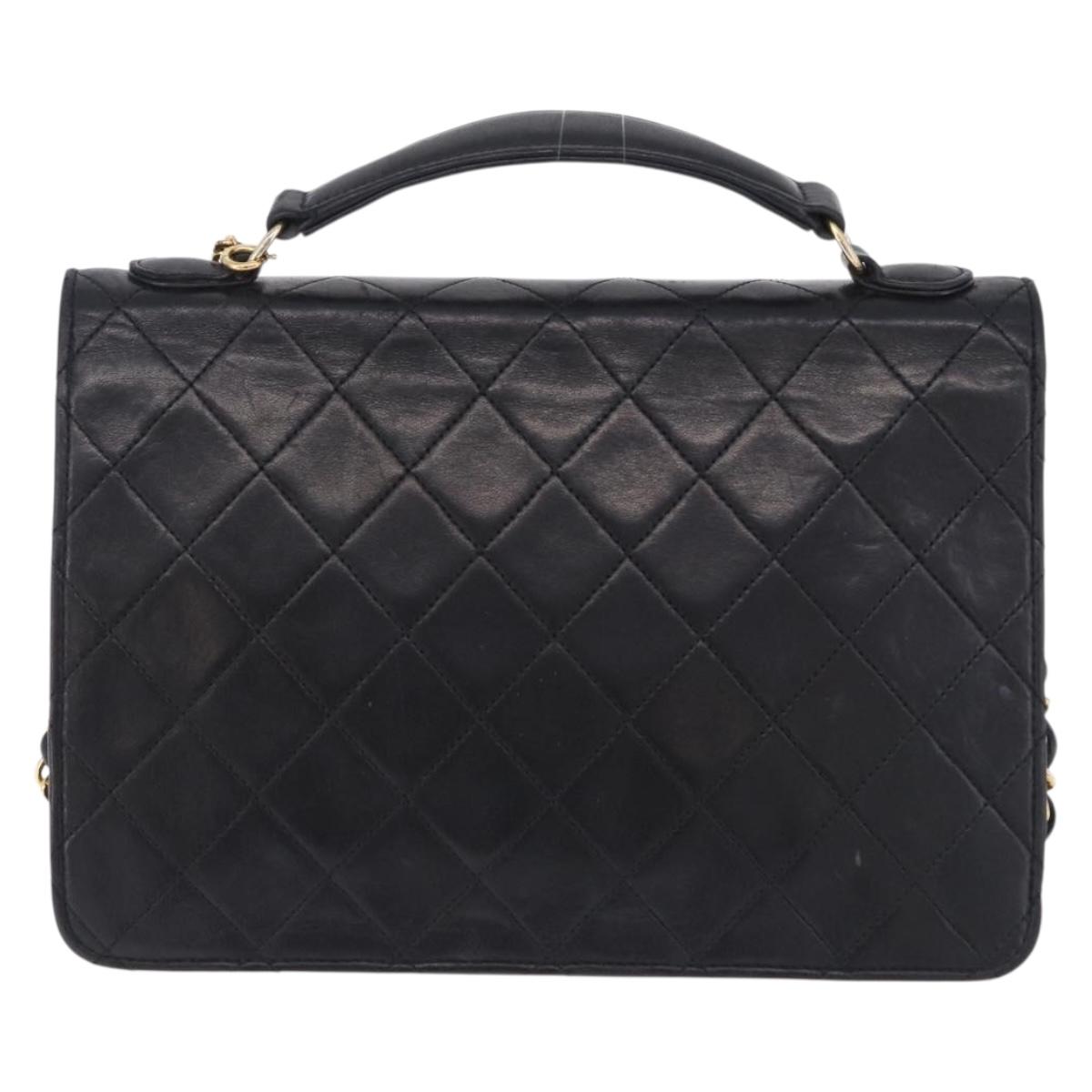 CHANEL Matelasse Chain Shoulder Bag Lamb Skin 2way Black Gold CC Auth 194687SAM