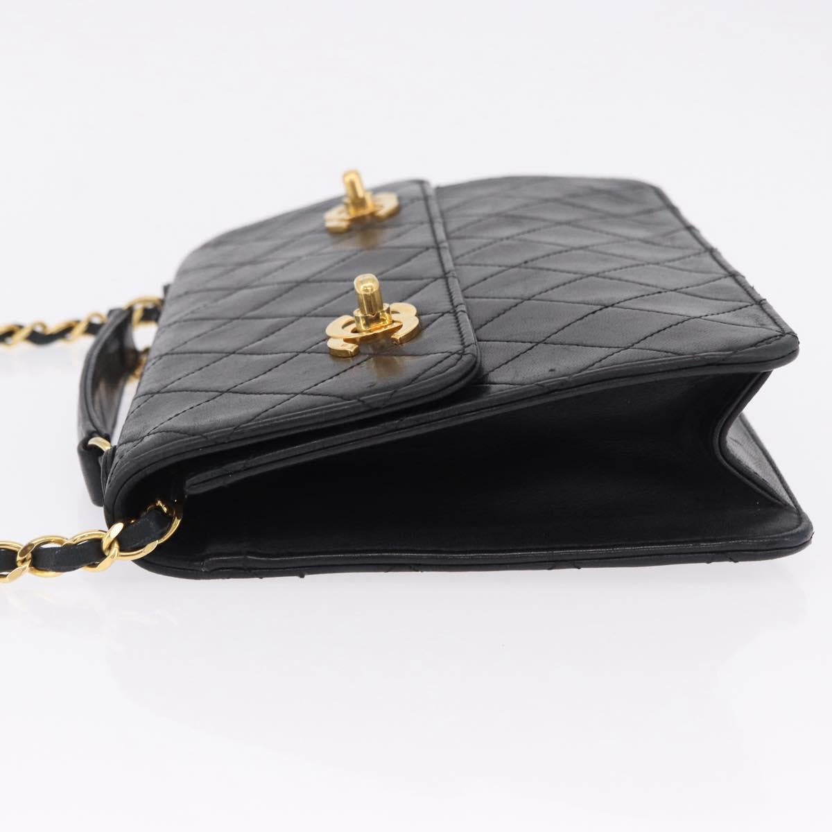CHANEL Matelasse Chain Shoulder Bag Lamb Skin 2way Black Gold CC Auth 194687SAM